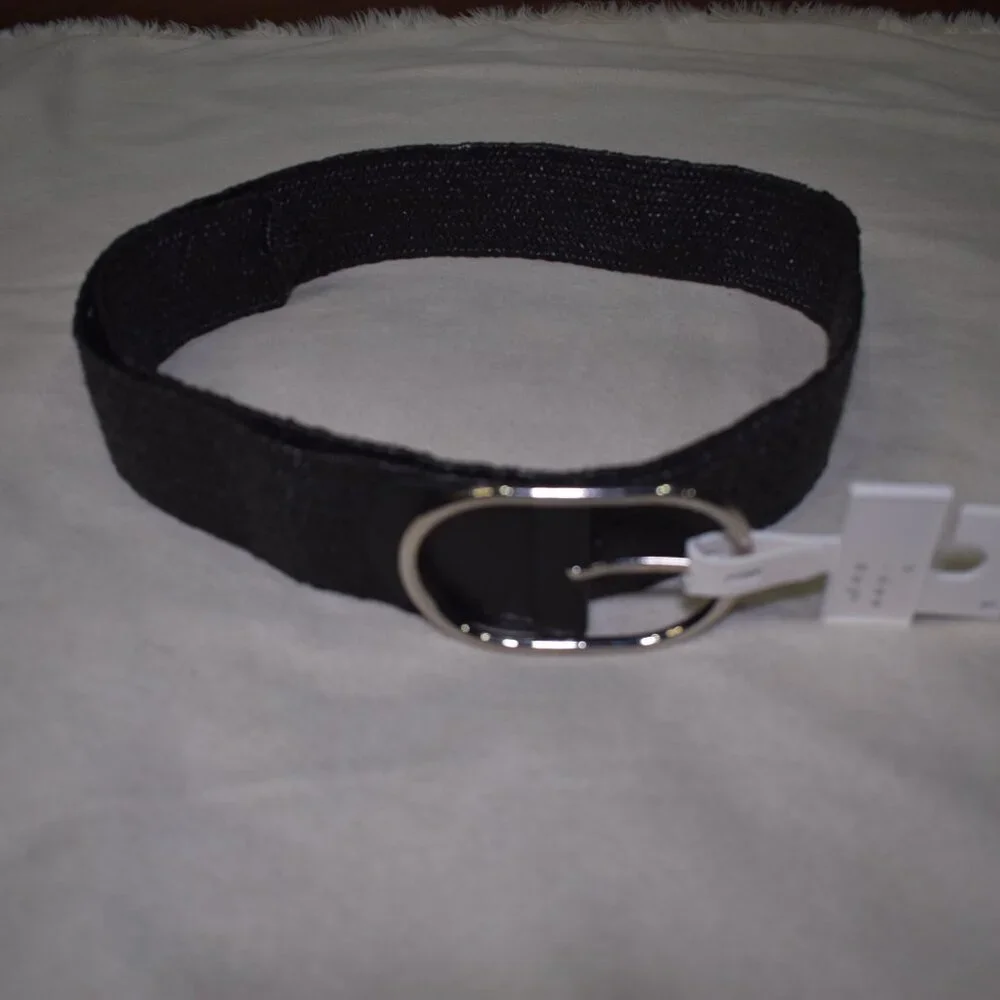 A New Day Black Woven Stretch Belt – Size Large Silver Buckle